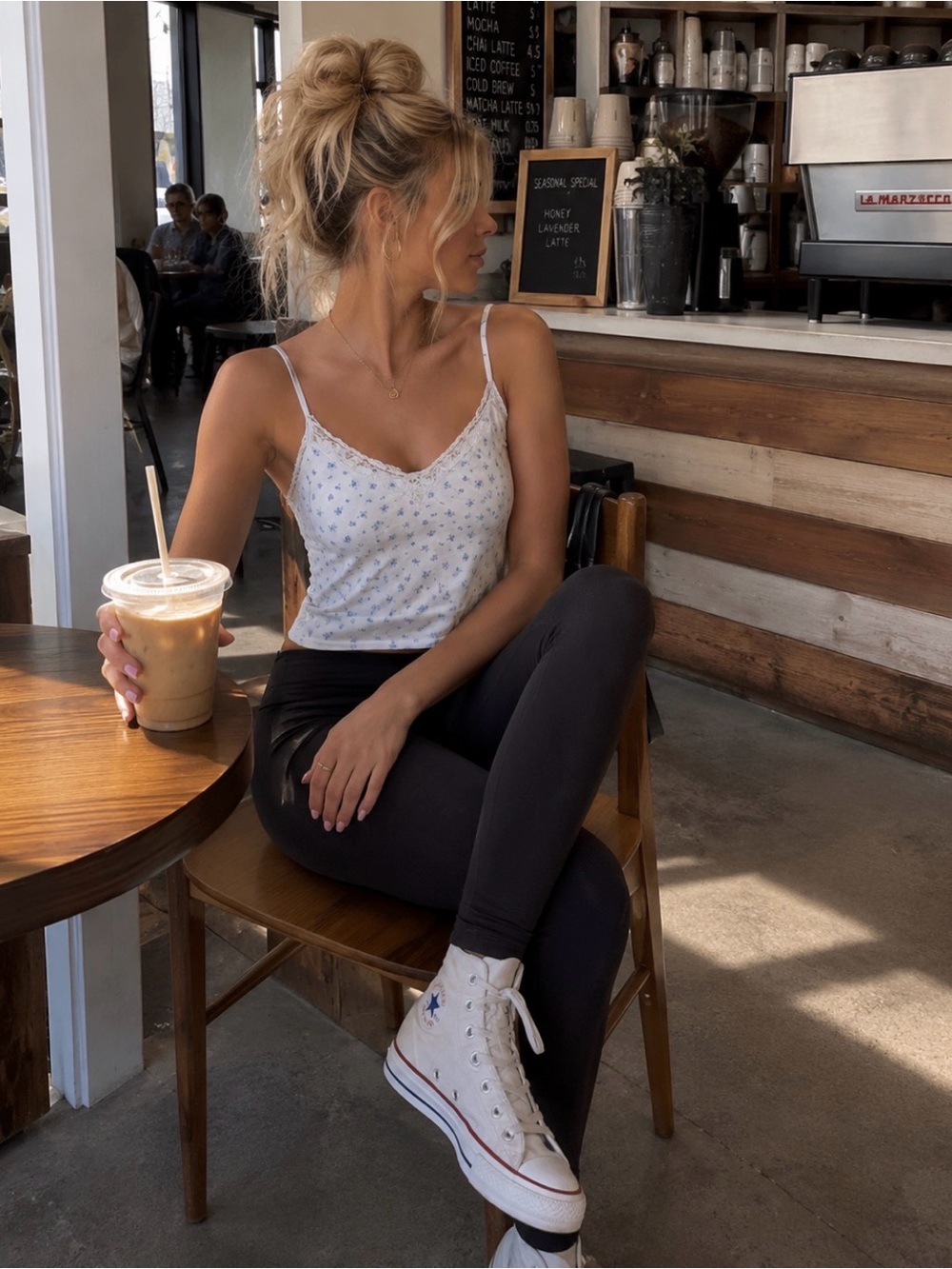 Hollister Floral White Ribbed Tank